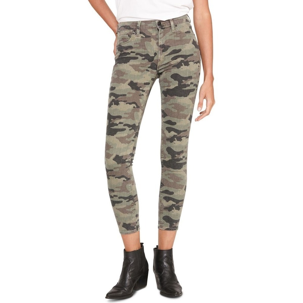 Hudson Barbara High Waist Super Skinny Jeans Womens Size 28 Green Camouflage